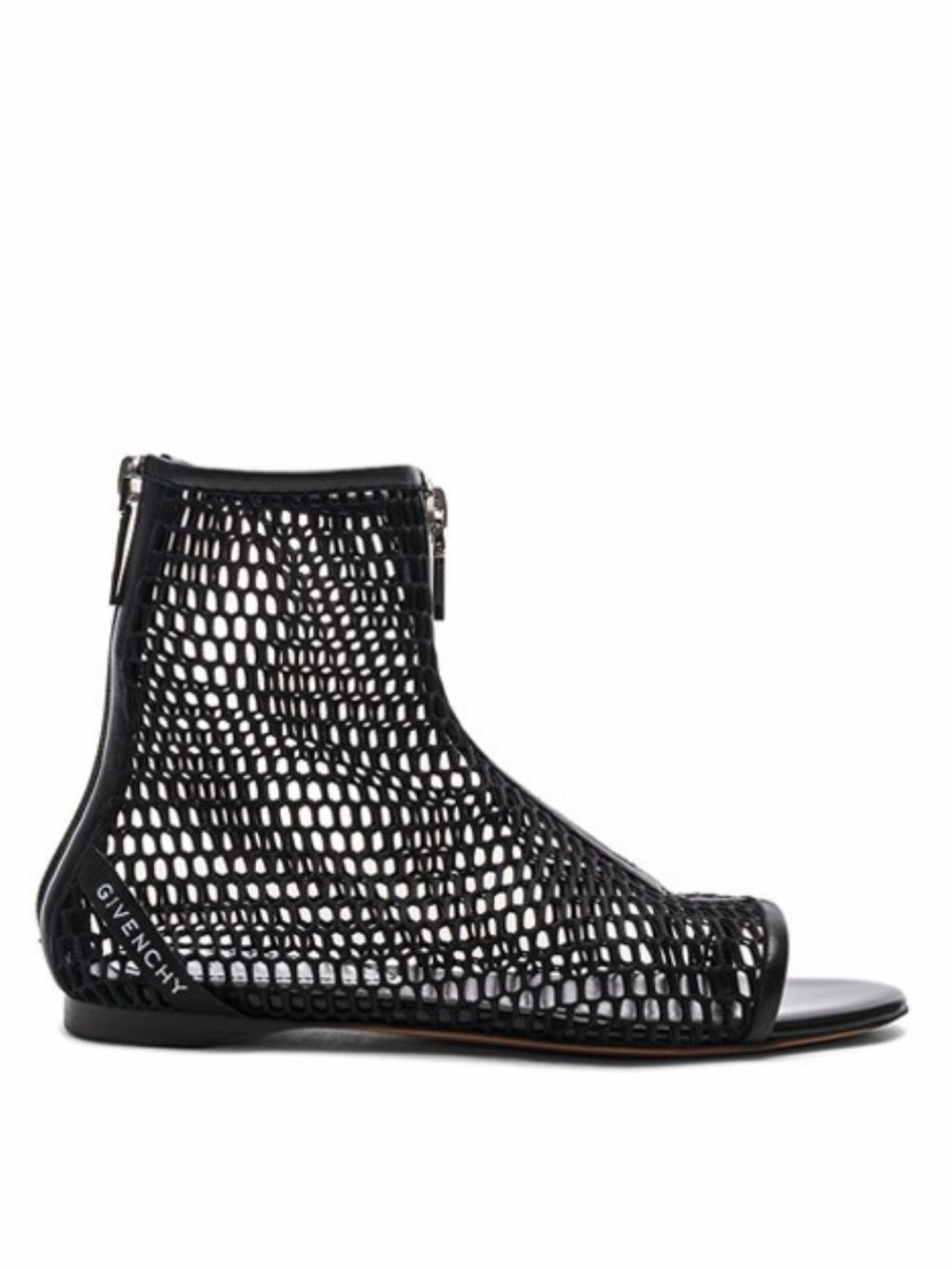 Givenchy Black Mesh Open-Toe Ankle Booties with Rear Zip
